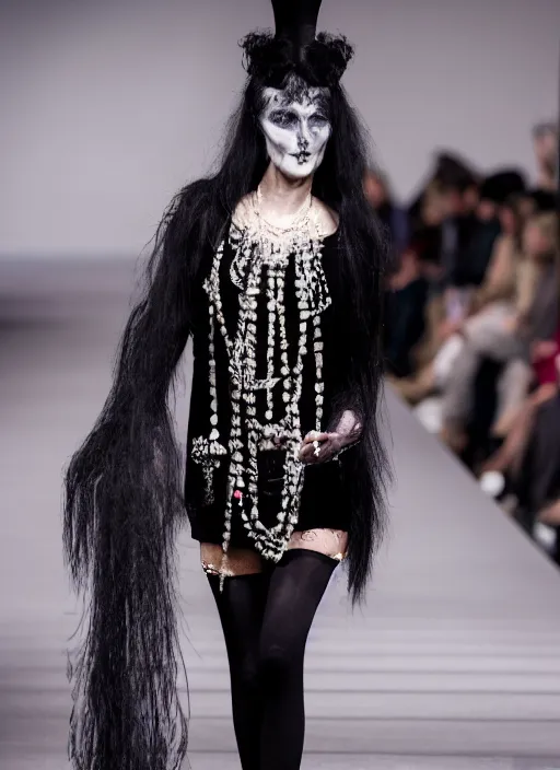 Image similar to hyperrealistic and heavy detailed yves saint laurent runway show of the addams family, leica sl 2 5 0 mm, vivid color, high quality, high textured, real life