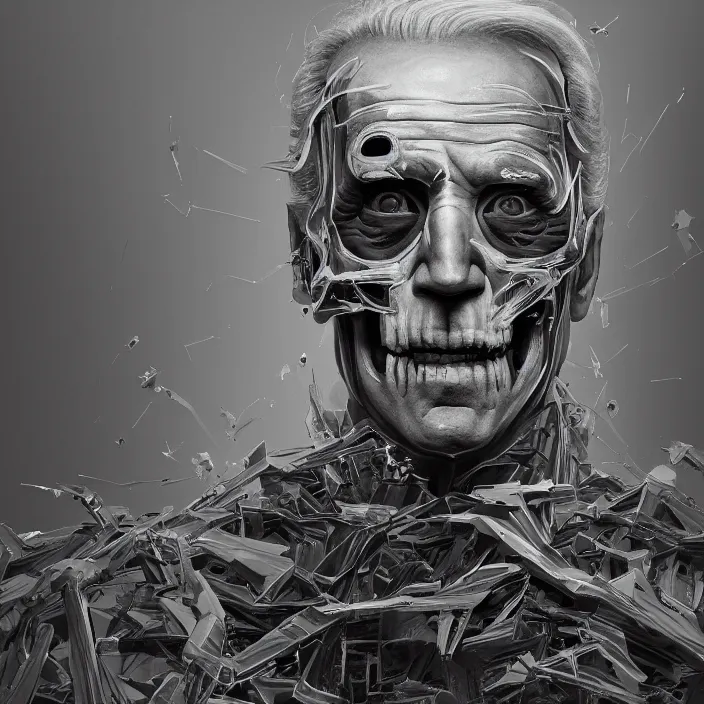 Image similar to portrait of joe biden as skeleton. burning distortions. dusty distortions. intricate abstract. intricate artwork. by Tooth Wu, wlop, beeple, dan mumford. octane render, trending on artstation, greg rutkowski very coherent symmetrical artwork. cinematic, hyper realism, high detail, octane render, 8k, iridescent accents