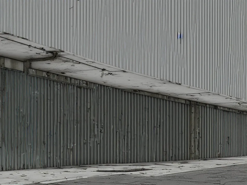 Prompt: shuttered mall store, metallic shutter, nostalgic, overgrown, vegetation, metal fences, polished concrete, reflective, octane render, concept art,