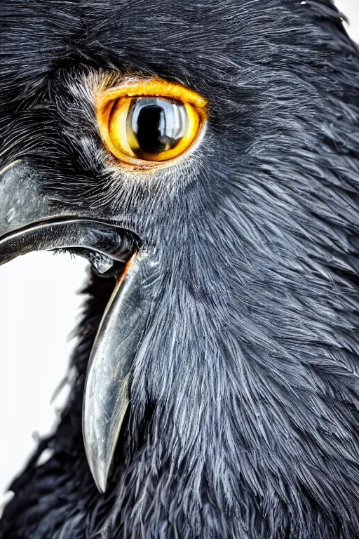 Prompt: a breathtakingly stunningly beautifully highly detailed extreme close up portrait of a giant majestic raven, by rosetti, 4 k