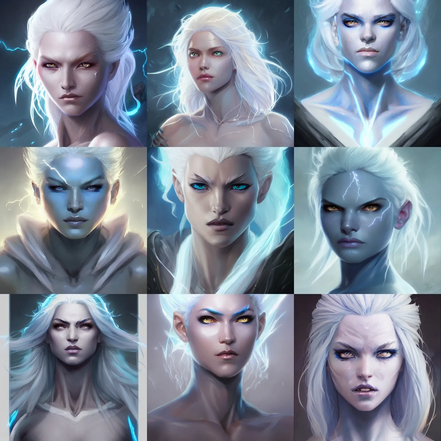 Prompt: female lightning genasi, art by artgerm and greg rutkowski and magali villeneuve,