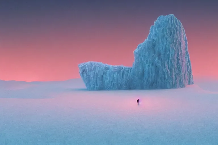 Image similar to a hd render of a surreal frozen landscape, cinematic lighting, by beeple and zdzisław beksinski, red color scheme