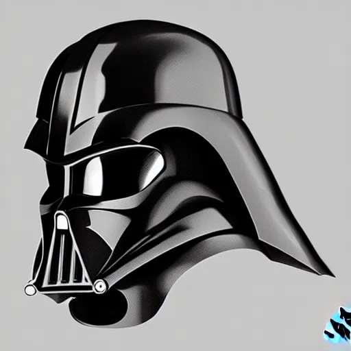 Image similar to a mix of darth vader's helmet and storm troopers helmet. concept art, trending on art station.