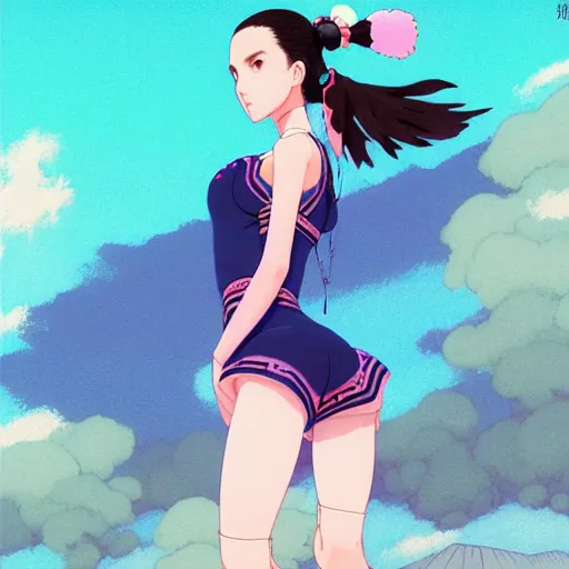 Prompt: a beautiful plus sized model japanese natalie portman, alluring, wearing mayan leotard with overalls, street fashion hip hop style with mayan patterns, aztec street fashion, gapmoe yandere grimdark, trending on pixiv fanbox, painted by greg rutkowski makoto shinkai takashi takeuchi studio ghibli, akihiko yoshida