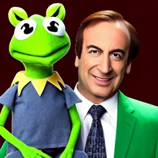 Prompt: Kermit The Frog with Saul Goodman