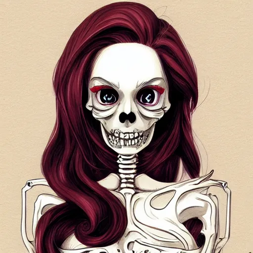 Image similar to anime manga skull portrait young woman skeleton, jessica rabbit, intricate, elegant, highly detailed, digital art, ffffound, art by JC Leyendecker and sachin teng