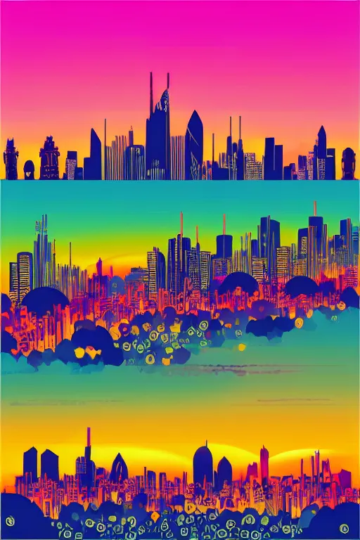 Image similar to minimalist boho style art of colorful frankfurt at sunrise, illustration, vector art