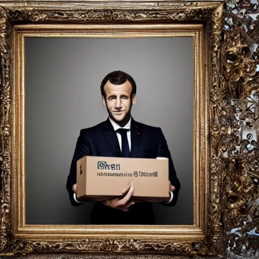 Image similar to photography, emmanuel macron carrying a box, relocation, ultra realistic, concept art, intricate details, highly detailed, photorealistic