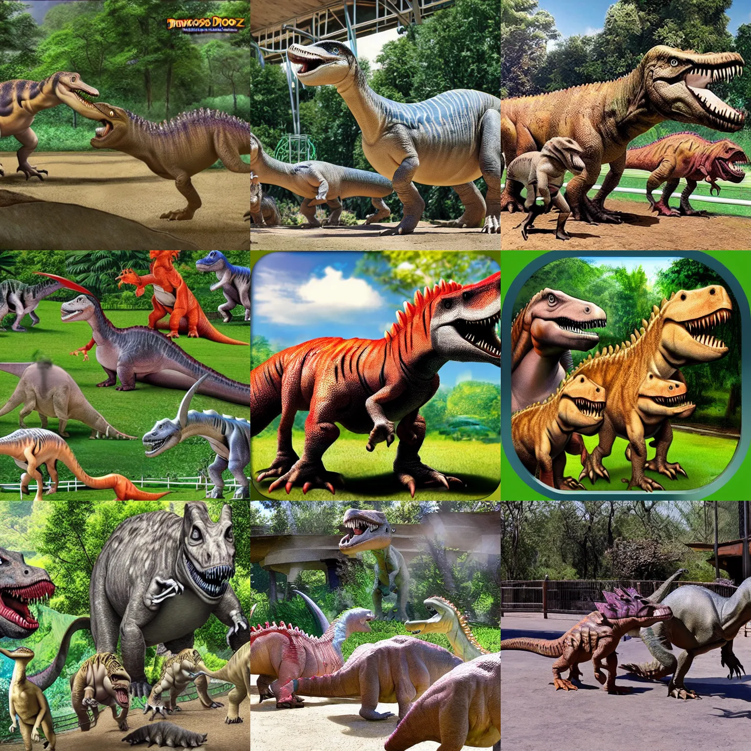 Prompt: dinosaurs in a zoo, hd