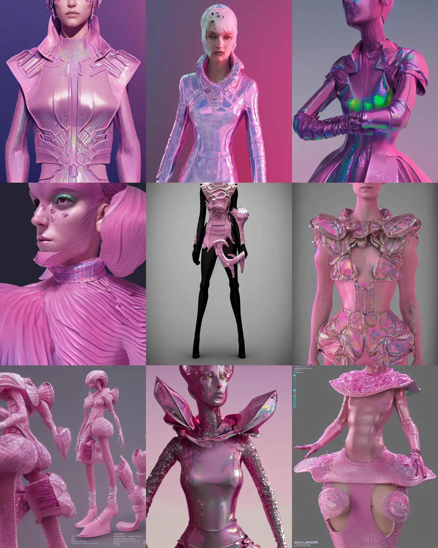 Prompt: kirill maksimchuk wearable pink iridescent 3 d sculpture haute couture, editorial award, intricate avant design, stylized volume fabric realism, high details, 8 k, octane, unreal engine, anime stylized, trending on artstation