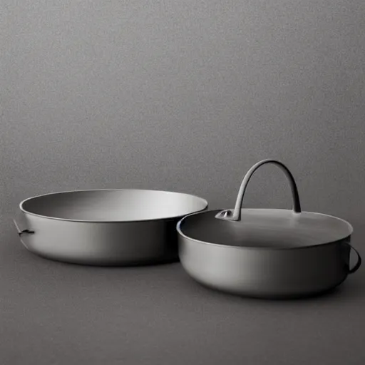 Image similar to minimal iron cast pan inspired by Philippe Starck