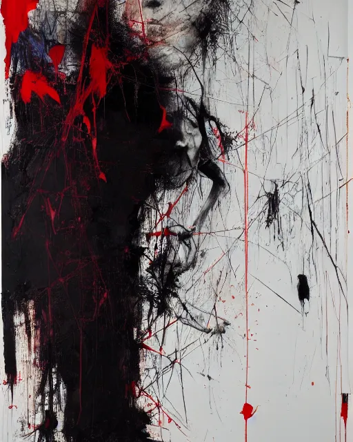 Image similar to the embodiment of mystery, a brutalist designed, gothic, rich deep colours, broad brush strokes, painted by francis bacon, adrian ghenie, nicola samori, james jean and petra cortright, part by gerhard richter, part by takato yamamoto. 8 k masterpiece.