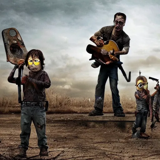 Image similar to The minions in The Walking Dead Very detailed 4K quality Super Realistic