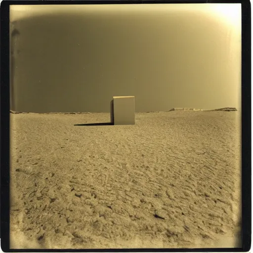Image similar to concrete structure in the desert at night, minimalistic architecture, dark, surreal, open space, light art, james turrel, old polaroid, expired film,