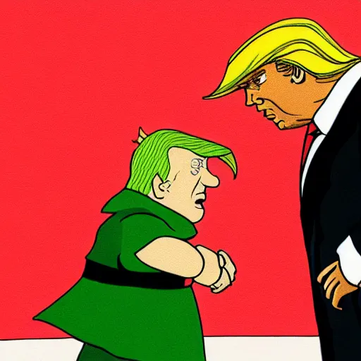 Prompt: piccolo shaking hands with donald trump