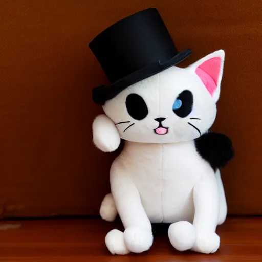 Image similar to a plushie of a cat in a top hat, famous stuffed aninals, ty.com, plush toys, uhd 4k, rtx on