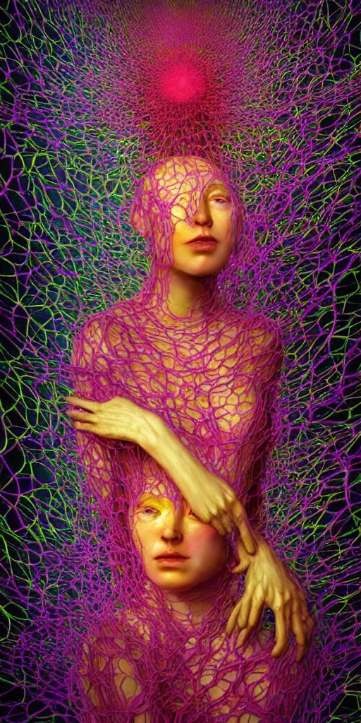 Image similar to hyper detailed 3d render like a Oil painting - portrait sculpt of Aurora (Singer) seen Eating of the Strangling network of yellowcake aerochrome and milky Fruit that covers her body and Her delicate Hands hold of gossamer polyp blossoms bring iridescent fungal flowers whose spores black the foolish stars by Jacek Yerka, Mariusz Lewandowski, Houdini algorithmic generative render, Abstract brush strokes, Masterpiece, Edward Hopper and James Gilleard, Zdzislaw Beksinski, Mark Ryden, Wolfgang Lettl, hints of Yayoi Kasuma, octane render, 8k
