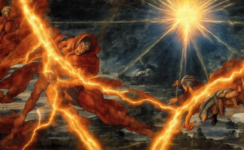 Image similar to The Third Impact as depicted in a masterpiece digital painting by Michelangelo and Leonardo Da Vinci, 4k wallpaper