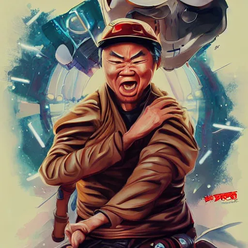 Prompt: crazy asian man in the style of star wars by rossdraws, artgrem