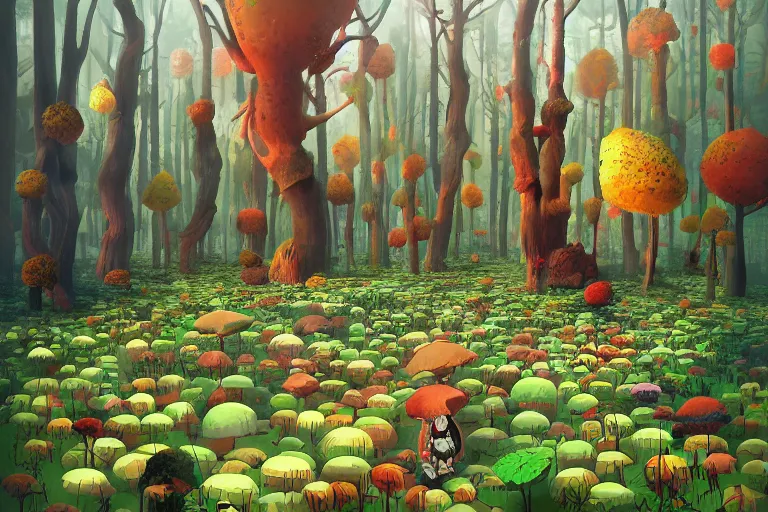 Image similar to surreal glimpse into other universe, inside a marshmallow forest in an ice cream valley, summer morning, very coherent and colorful high contrast, art by!!!! gediminas pranckevicius!!!!, geof darrow, dark shadows, hard lighting