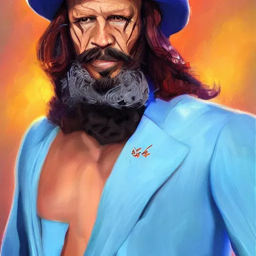 Image similar to marcho man randy savage portrait fantasy painting trending on artstation