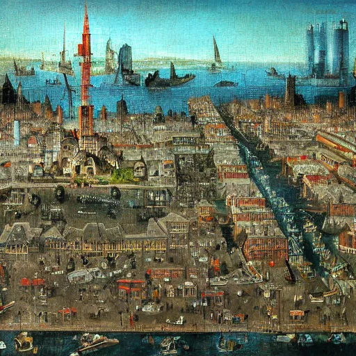 Image similar to downtown san francisco as painted by hieronymus bosch. epic digital art. 8 k