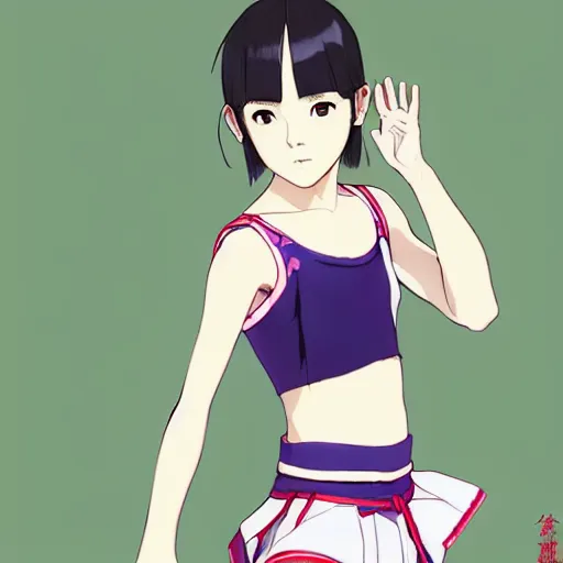 Image similar to a beautiful boyish japanese emma watson alluring instagram model, wearing elegant japanese hiphop leotard outfit with subtle mayan patterns and native fashion, aztec street fashion bathing suit, jrpg fashion, gapmoe yandere grimdark, trending on pixiv fanbox, painted by greg rutkowski makoto shinkai takashi takeuchi studio ghibli, akihiko yoshida