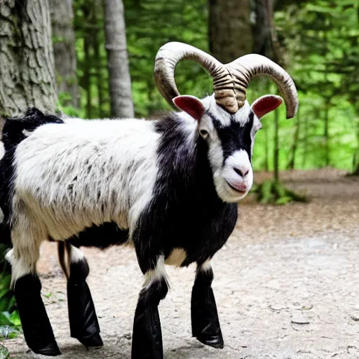 Image similar to hillary clinton wearing a goat head at the bilderberg meeting in the forest