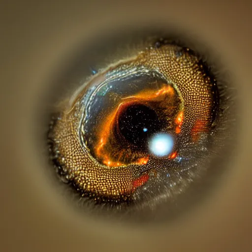 Image similar to macro photography of spider eyes as black holes to other galaxies