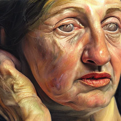 Image similar to high quality high detail painting by lucian freud, hd, woman portrait, photorealistic lighting