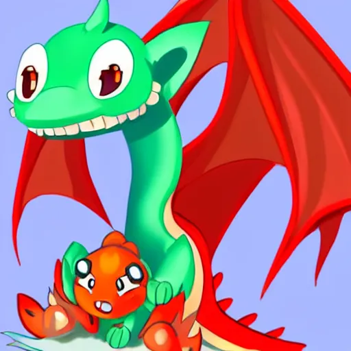 Image similar to the most cutest adorable happy picture of a dragon, tiny firespitter, kawaii, chibi style, Dra the Dragon, tiny red dragon, adorably cute, enhanched, deviant adoptable, digital art Emoji collection