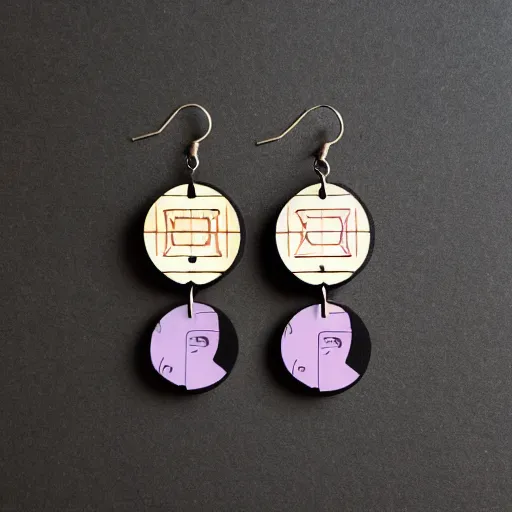 Image similar to lasercut segmented 2d wood earrings, graphic designs from the English Beat