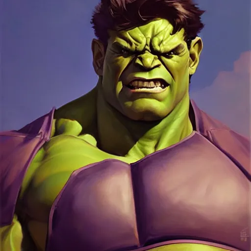 Image similar to Greg Manchess portrait painting of the Hulk as Overwatch character, medium shot, asymmetrical, profile picture, Organic Painting, sunny day, Matte Painting, bold shapes, hard edges, street art, trending on artstation, by Huang Guangjian and Gil Elvgren and Sachin Teng