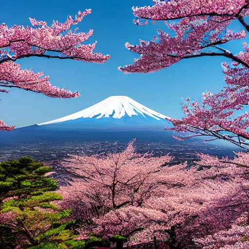 Image similar to A Nissan Skyline at mount fuji early in the morning, cherry Blossom trees