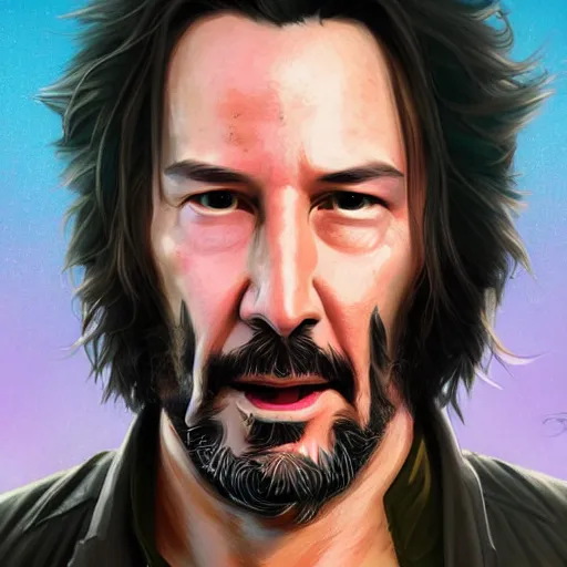 Prompt: keanu reeves as Rick Sanchez, from rick and morty, portrait, highly detailed, digital painting, artstation, concept art, sharp focus, illustration, art by artgerm and greg rutkowski and alphonse mucha