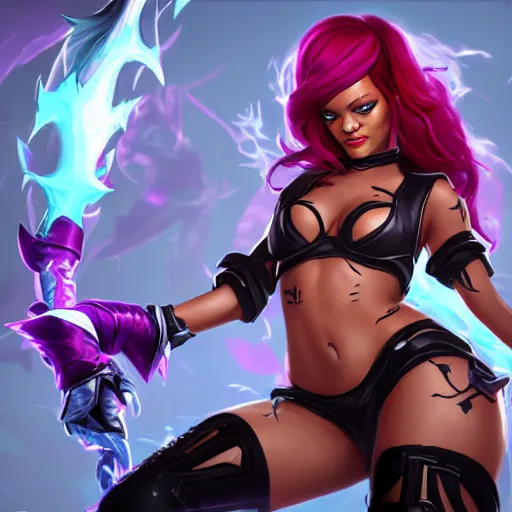 Prompt: Rihanna, League of legends splash art.