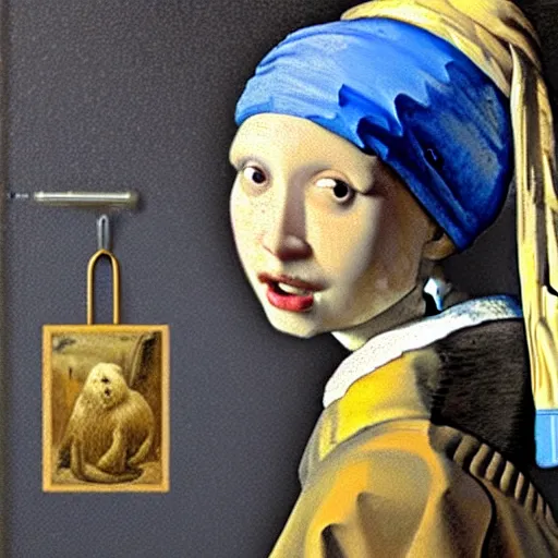Prompt: A sea otter with a pearl earring by Johannes Vermeer