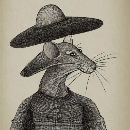 Image similar to portrait of a humanoid rat wearing a hat in the style of piccaso