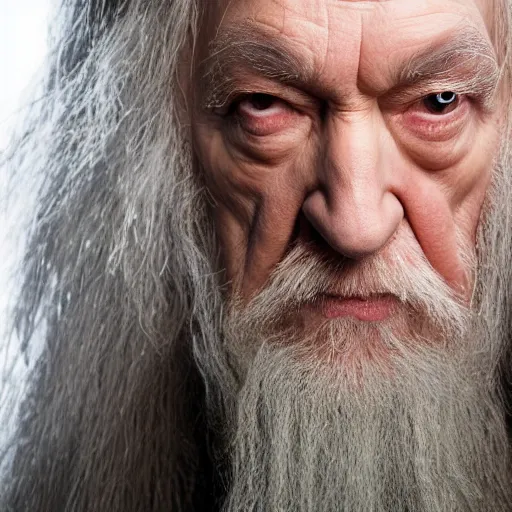 Prompt: a closeup studio photographic portrait of gandalf smoking a joint, studio lighting