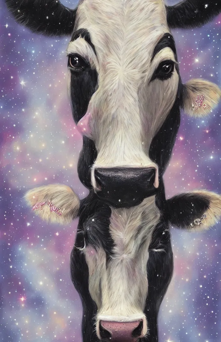 Prompt: cow in the stars in the style of Anna Dittman