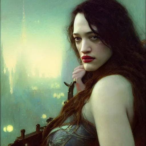 Image similar to kat dennings by gaston bussiere, bayard wu, greg rutkowski, giger, maxim verehin, greg rutkowski, masterpiece, sharp focus, cinematic lightning