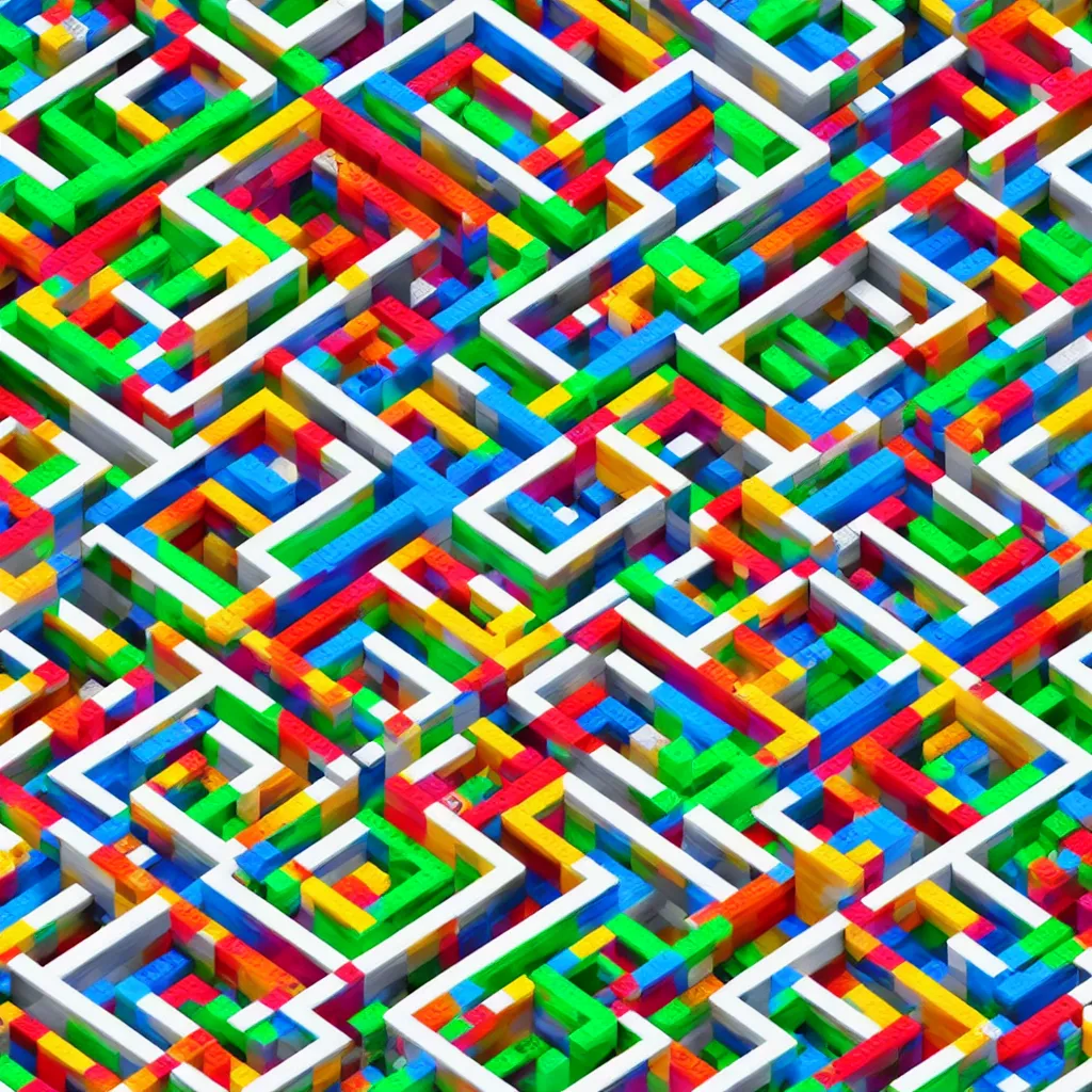 Image similar to wimmelbilder maze made of lego, isometric, octane render, unreal engine