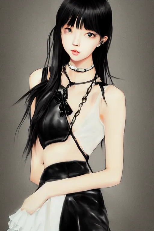 Prompt: realistic detailed semirealism beautiful gorgeous cute Blackpink Lalisa Manoban wearing white wet silky dress, black hair black cat ears, black leather choker, proportional body, WLOP, Aztodio, Taejune Kim, sakimichan, ArtGerm, Pixiv, Instagram, Artstation