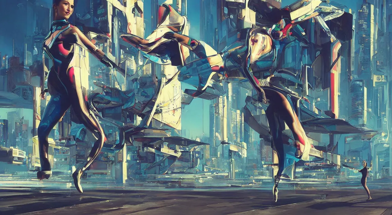 Image similar to a dancer with futuristic clothes dances in a swirling wind by john philip falter, style of cyberpunk 2 0 7 7, trending on artstation