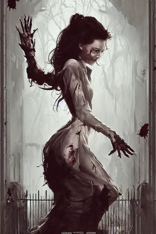 Image similar to a movie poster, movie poster, 1980, movie poster, horror movie staring miranda kerr, haunted house themed, by artgerm and greg rutkowski