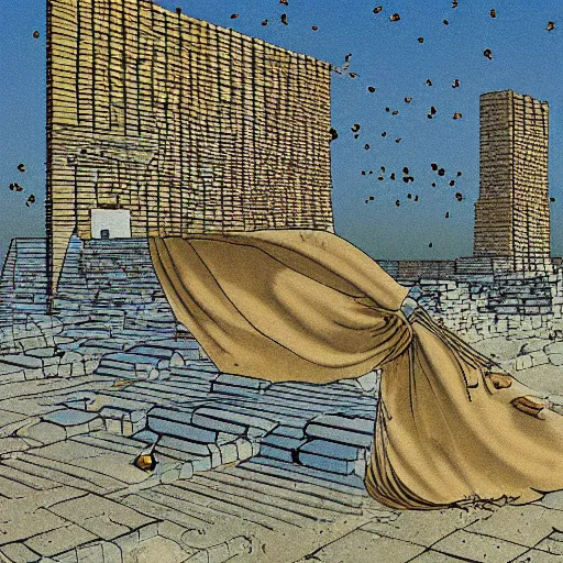 Image similar to A beautiful installation art. Wind snapped at me, warm and fragrant. The atmosphere was thick with pollen and micro-organisms, goading my body’s ancient defences. in Egypt by Naoki Urasawa, by Jean Giraud spontaneous