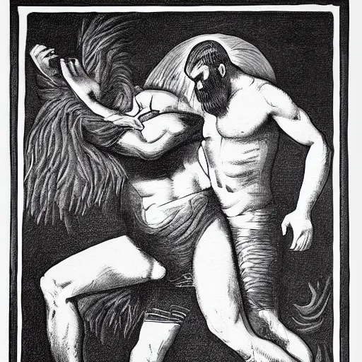 Image similar to man and lion wrestling Art