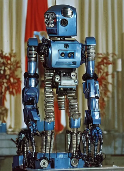 Image similar to the robot from short circuit as president of the united states