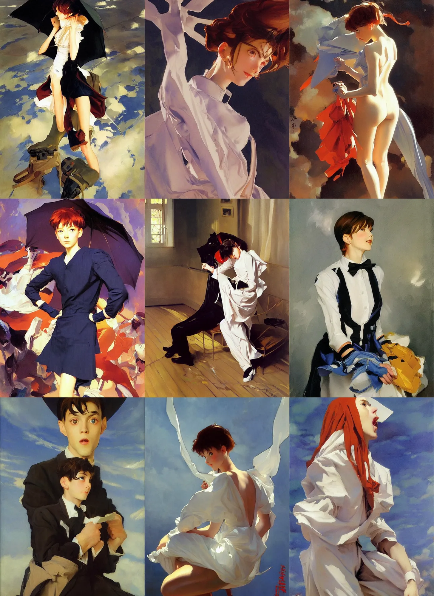 Prompt: painting by sargent and leyendecker and greg hildebrandt savrasov levitan evangelion anime