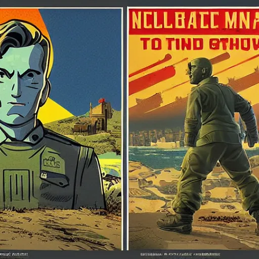 Prompt: fallout 4 vault boy thumbs up, nuclear war, soviet era propaganda poster, artwork by Michael Whelan and Tomer Hanuka, full of details, by Makoto Shinkai and thomas kinkade, Matte painting, trending on artstation and unreal engine